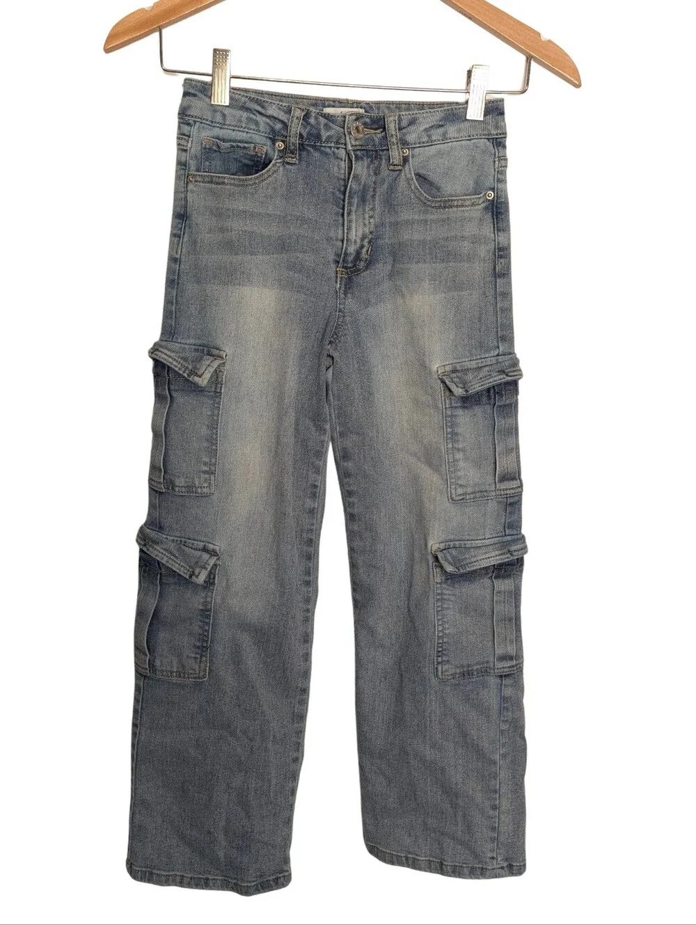 YMI Girl. Light Wash Cargo Denim Pants. Size 12